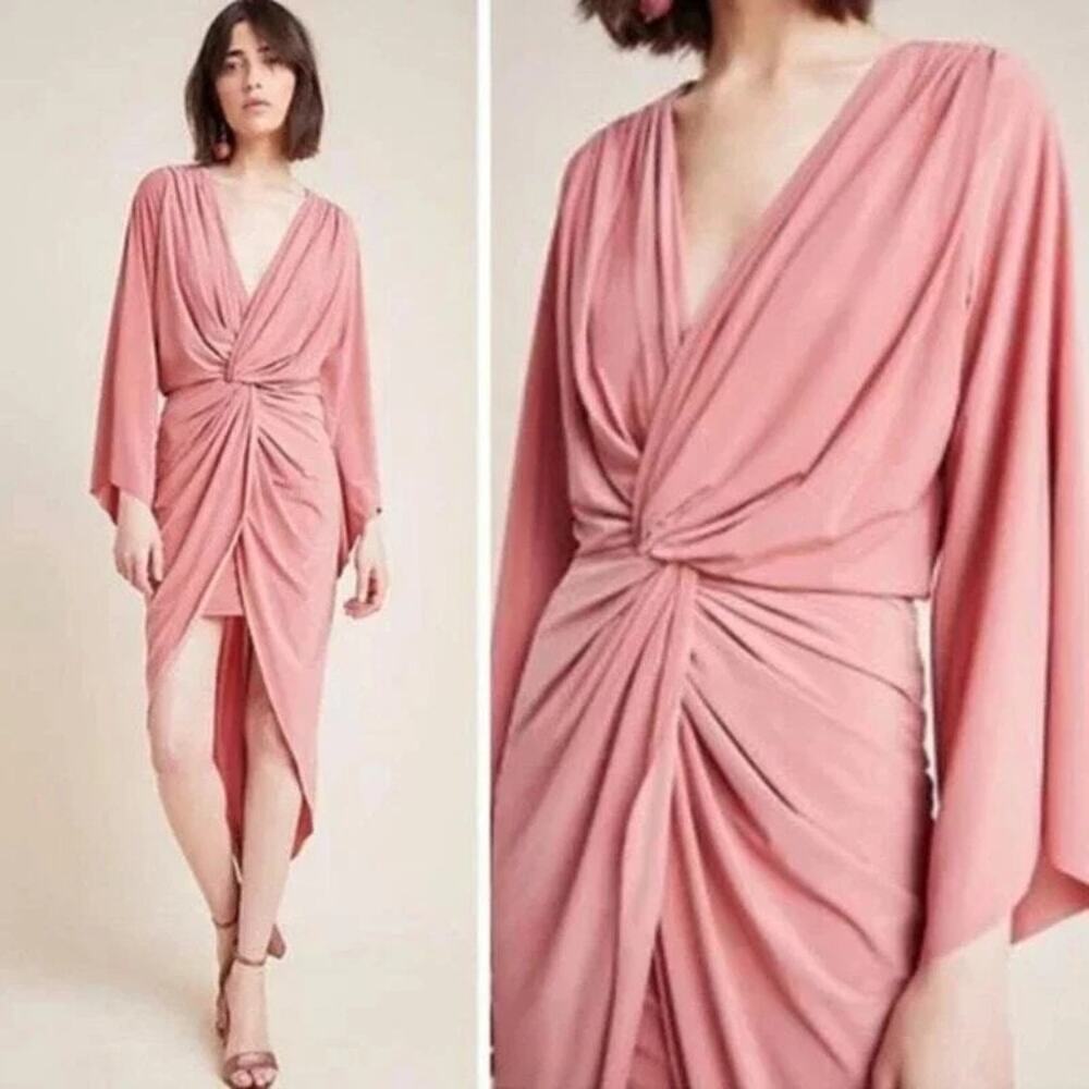 NWT Misa Los Angeles Teget Twisted Maxi Dress Blush Pink Long Sleeve Wedding XS